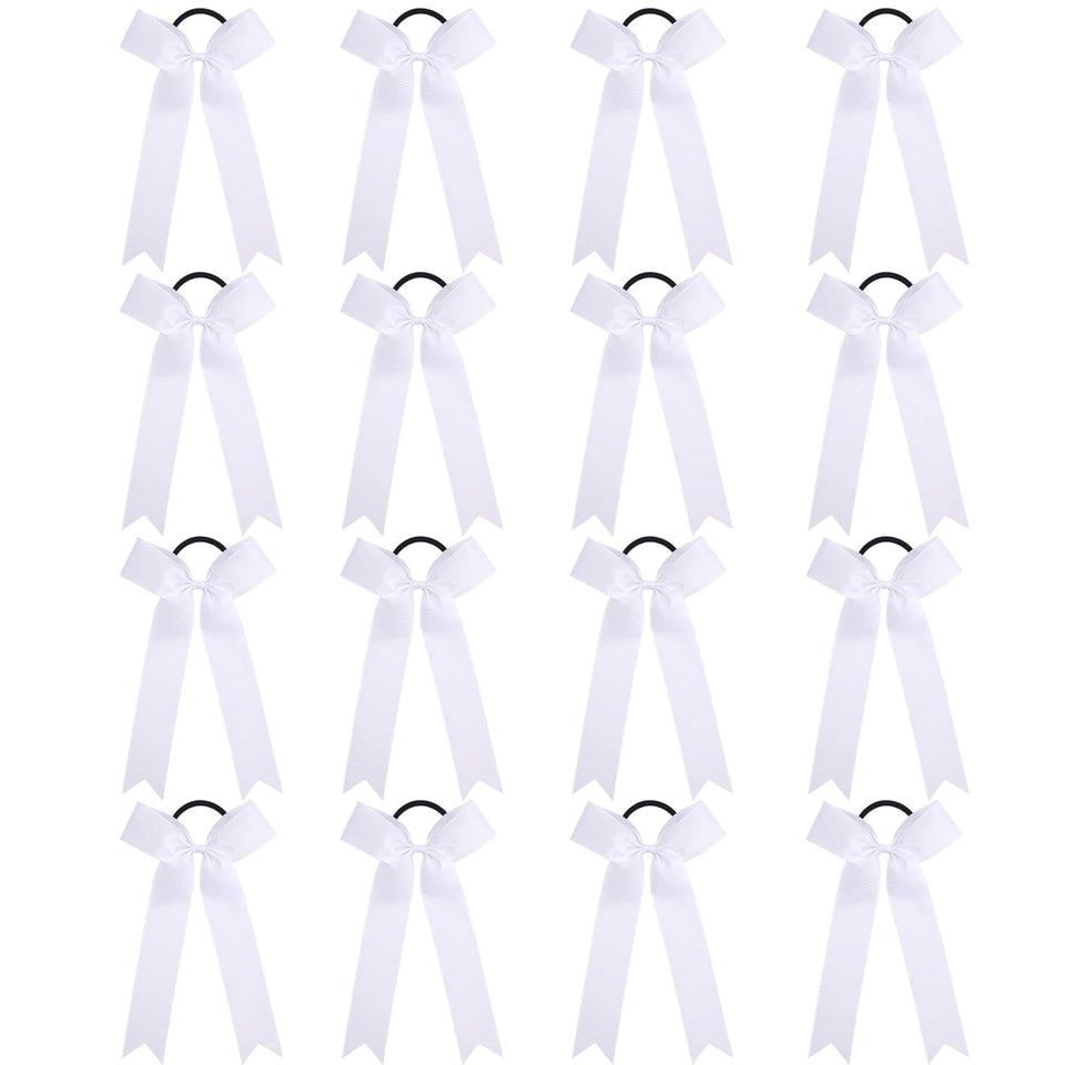 OAOLEER front view of 16-piece white cheer bows set, shows organized packaging and value