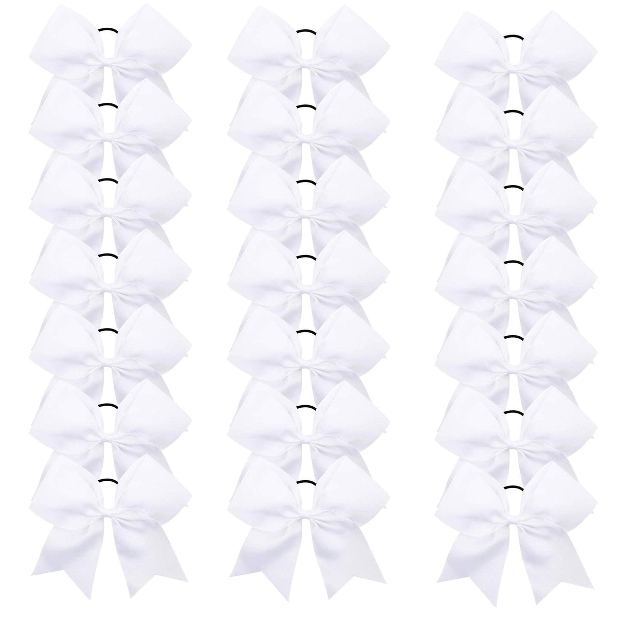 OAOLEER front view of 21-piece white cheer bows showing value and uniformity