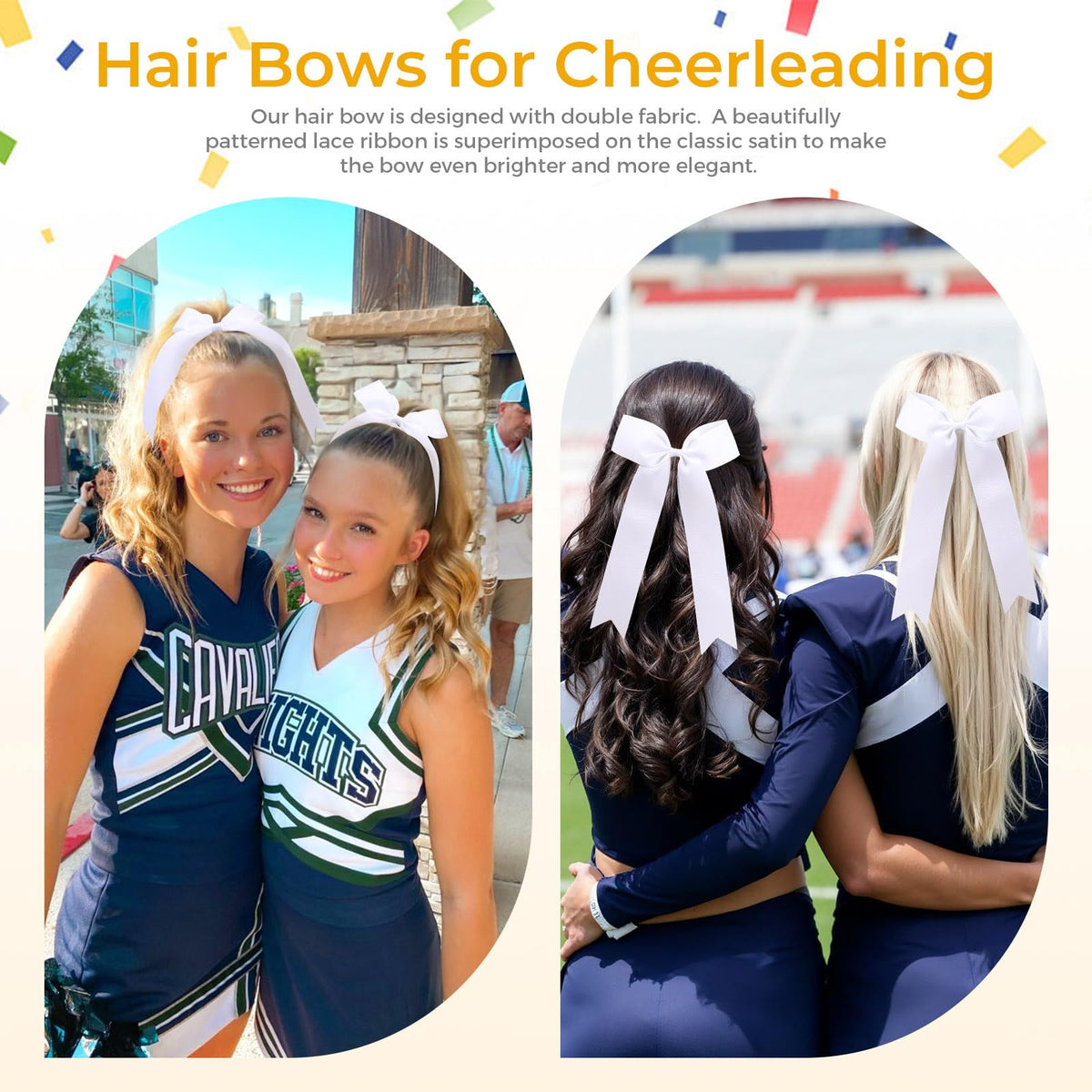 OAOLEER bow on cheerleader ponytail in action, demonstrating secure fit during routines