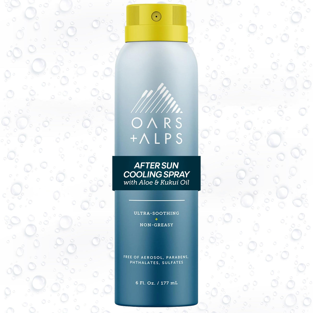 Oars + Alps front packaging showing cooling after sun spray for quick relief