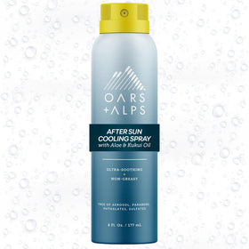 Oars + Alps front packaging showing cooling after sun spray for quick relief