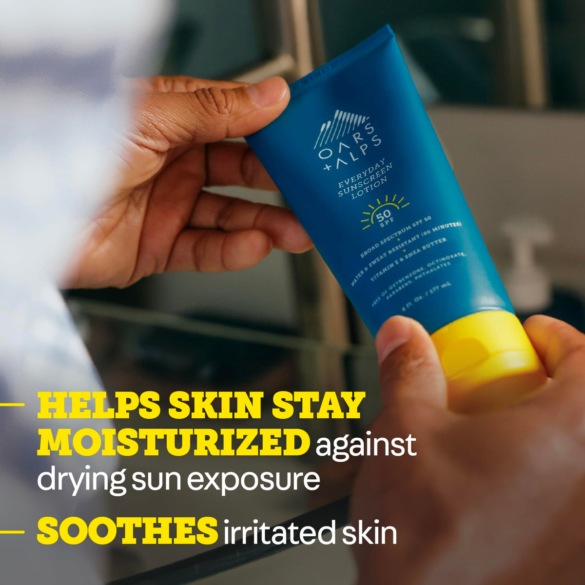 Oars + Alps sunscreen applied on arm illustrating even coverage and invisible cast