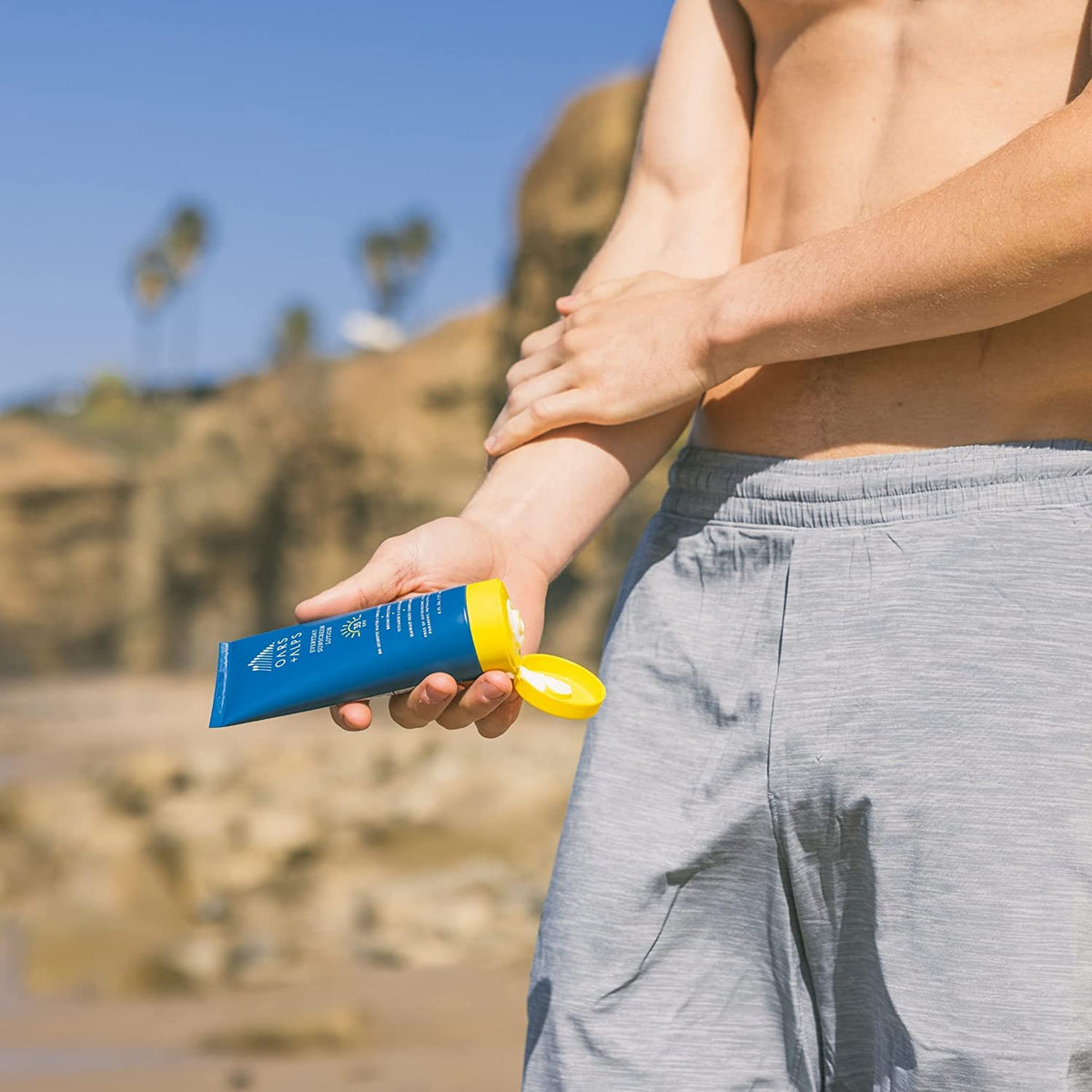 Oars + Alps sunscreen applied to forearm demonstrating even coverage benefit