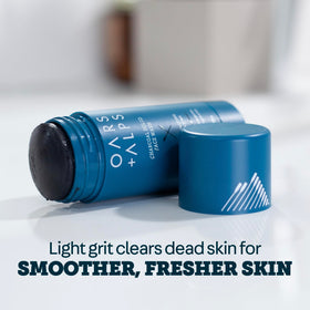 Oars + Alps stick applied to wet face demonstrating quick, mess-free cleansing