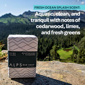 Oars + Alps bar inside a toiletry bag for TSA-friendly travel use