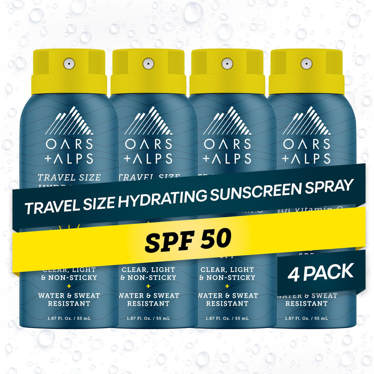 Oars + Alps front can showing SPF 50 and travel-sized convenience