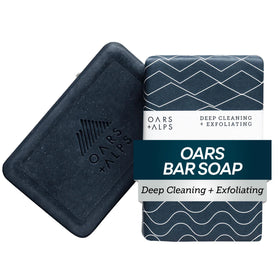 Oars + Alps front packaging showing blue charcoal bar and clean benefits