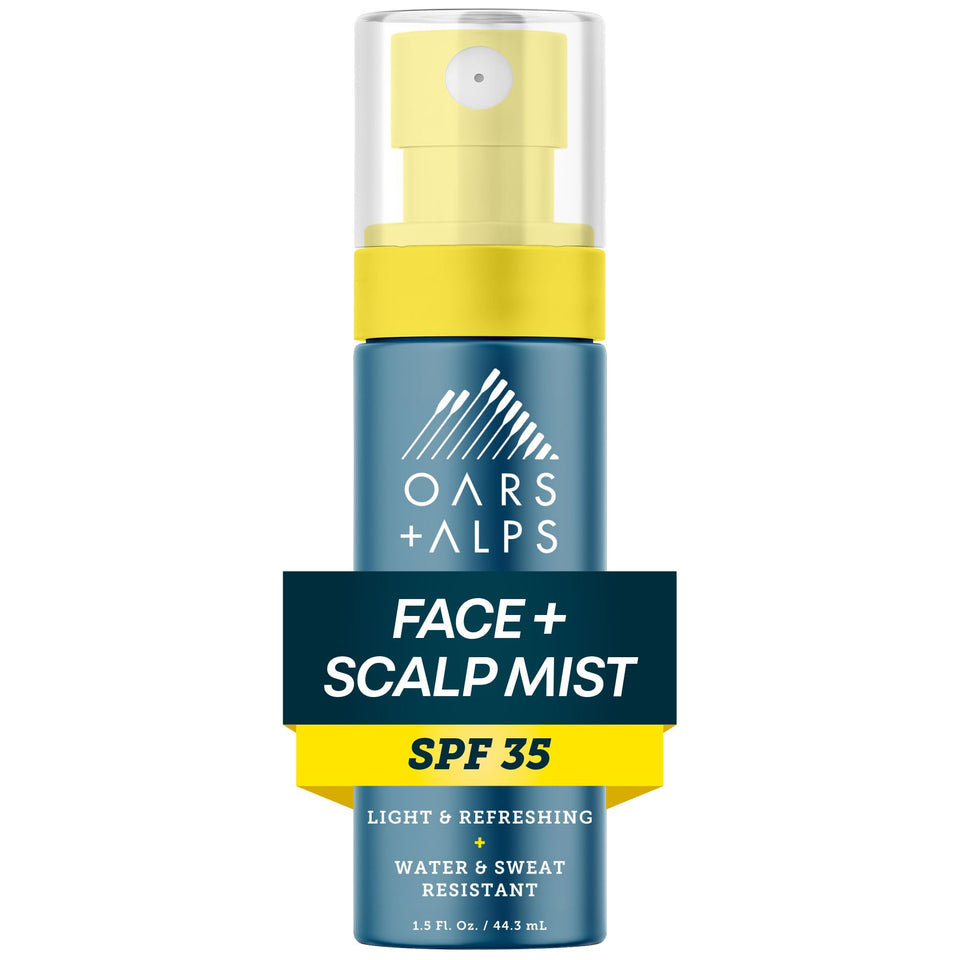 Oars + Alps front packaging showing SPF 35 and travel size benefit