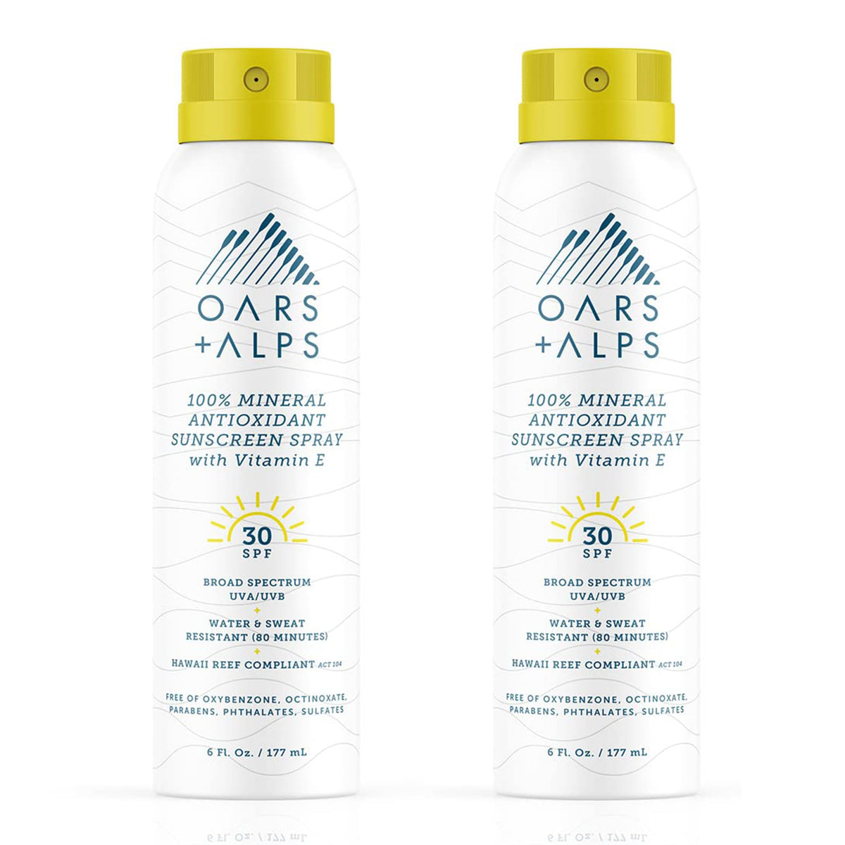 Oars + Alps front packaging showing SPF 30 spray and clean design for quick protection