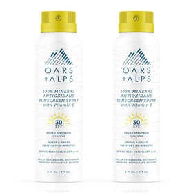 Oars + Alps front packaging showing SPF 30 spray and clean design for quick protection