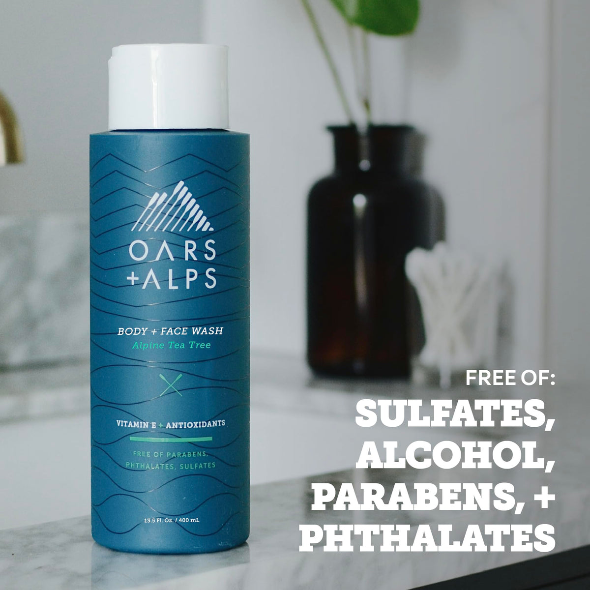 Oars + Alps in-shower use showing energizing scent and refreshed skin