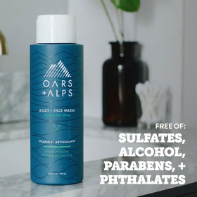 Oars + Alps in-shower use showing energizing scent and refreshed skin