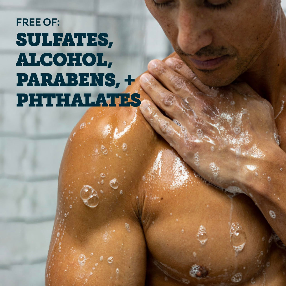 Oars + Alps being used in shower, cleansing and refreshing skin