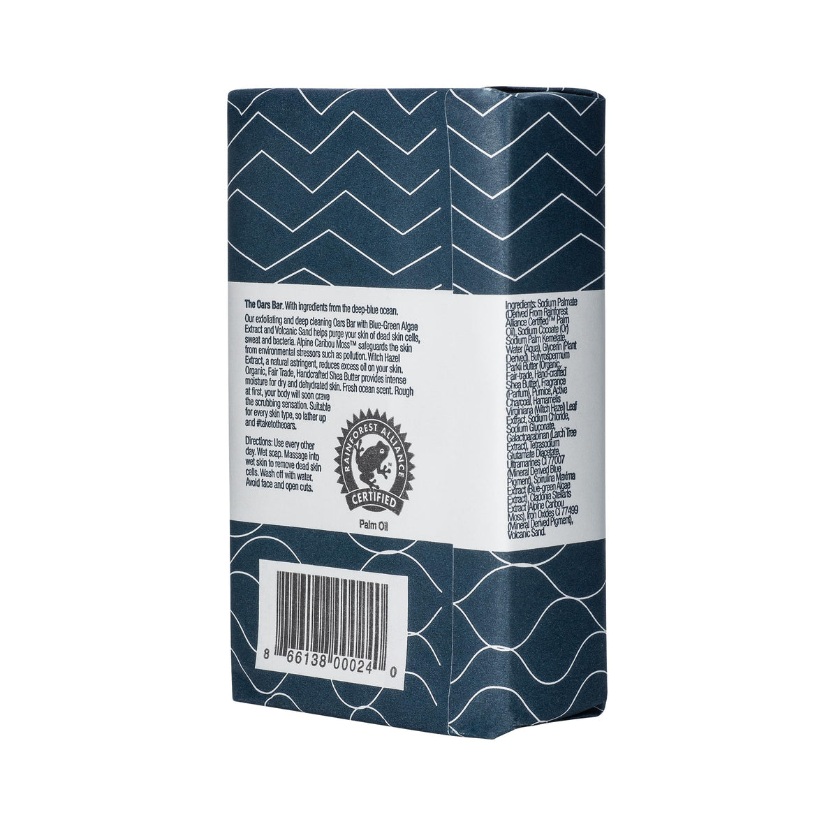 Oars + Alps label close-up showing ingredients and cruelty-free badges