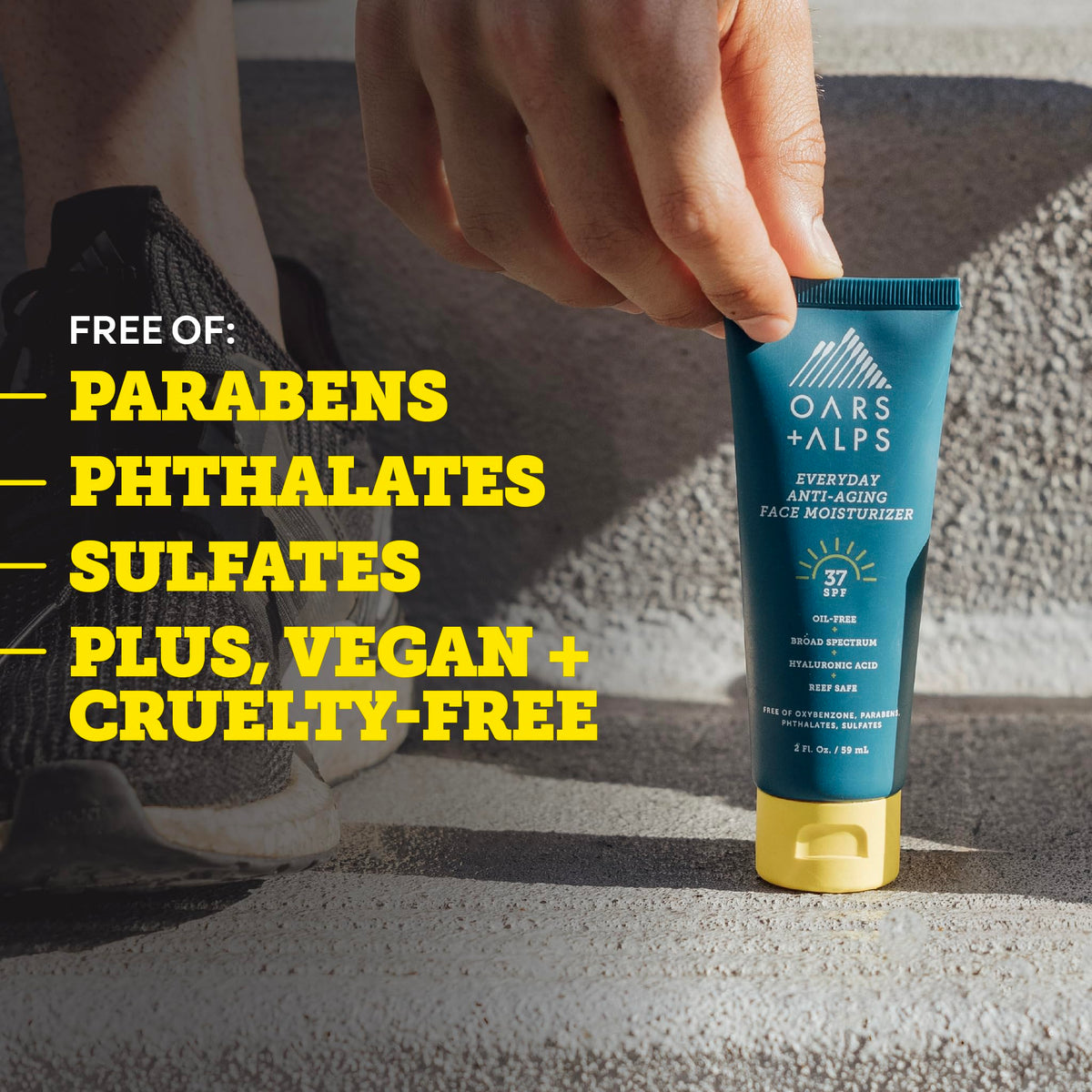 Oars + Alps sunscreen being used outdoors showing daily protection and comfort