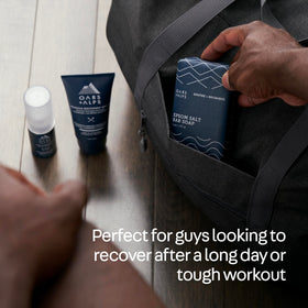 Oars + Alps boxed soap and bar staged as gift or bathroom set for lifestyle appeal
