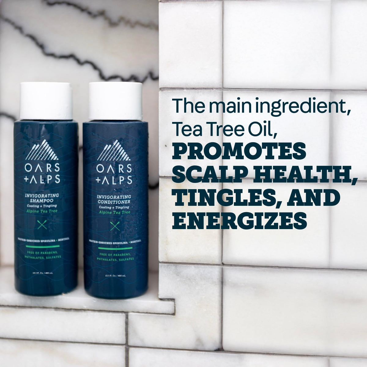 Oars + Alps shampoo being poured into hand showing easy application benefit