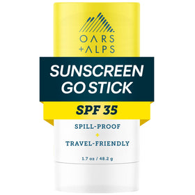 Oars + Alps front packaging showing SPF 35 clear stick and benefits