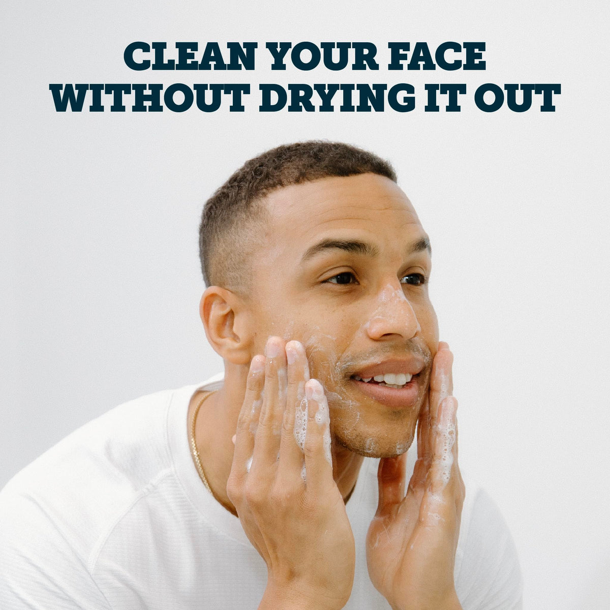 Applying Oars + Alps gel to damp hands demonstrating gentle lathering benefit