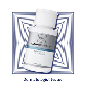 Obagi Medical bottle on bathroom vanity styled to show routine integration and clearer skin benefit