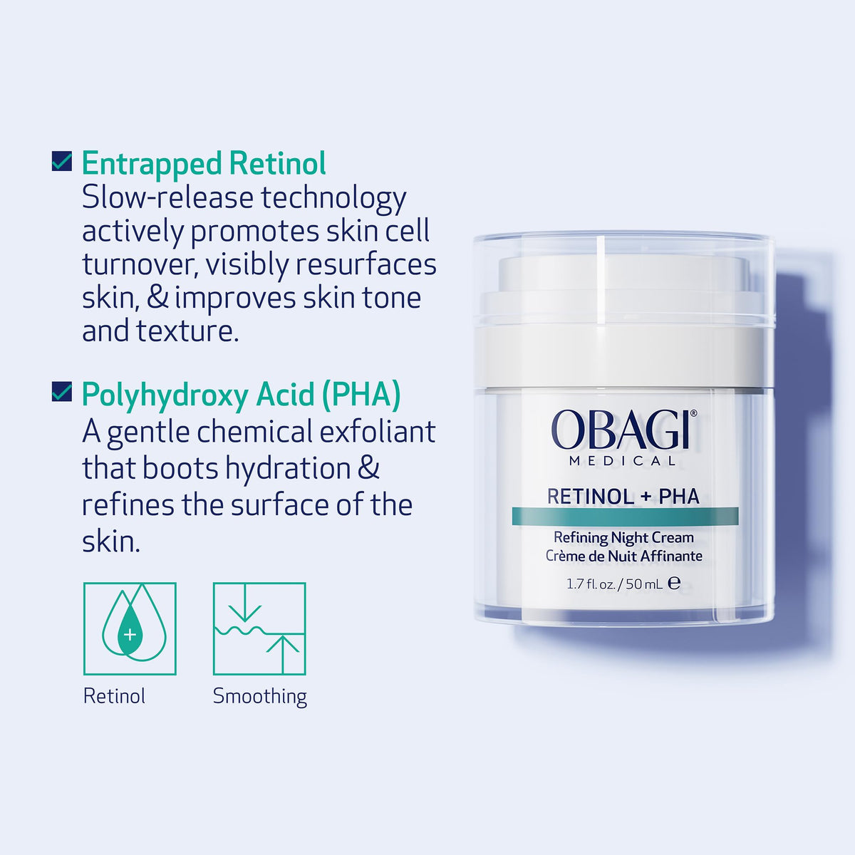 Obagi Medical cream on fingertip showing lightweight consistency