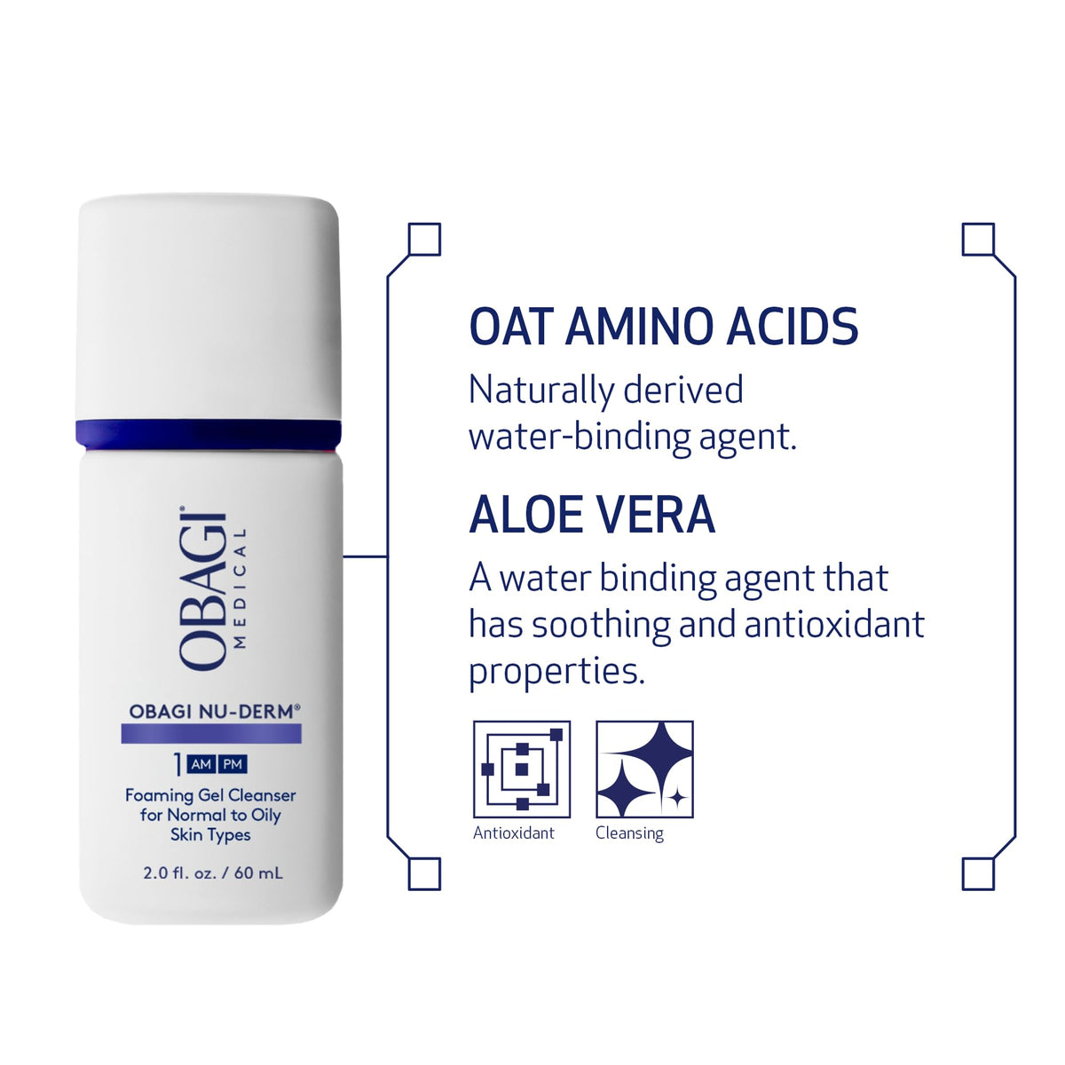 Obagi Medical ingredients label close-up showing soothing oat amino acids benefit
