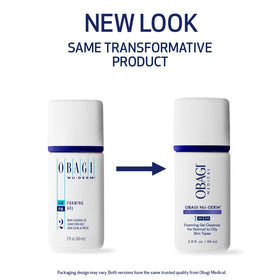 Obagi Medical pump detail highlighting easy dispensing and spill-resistant travel benefit