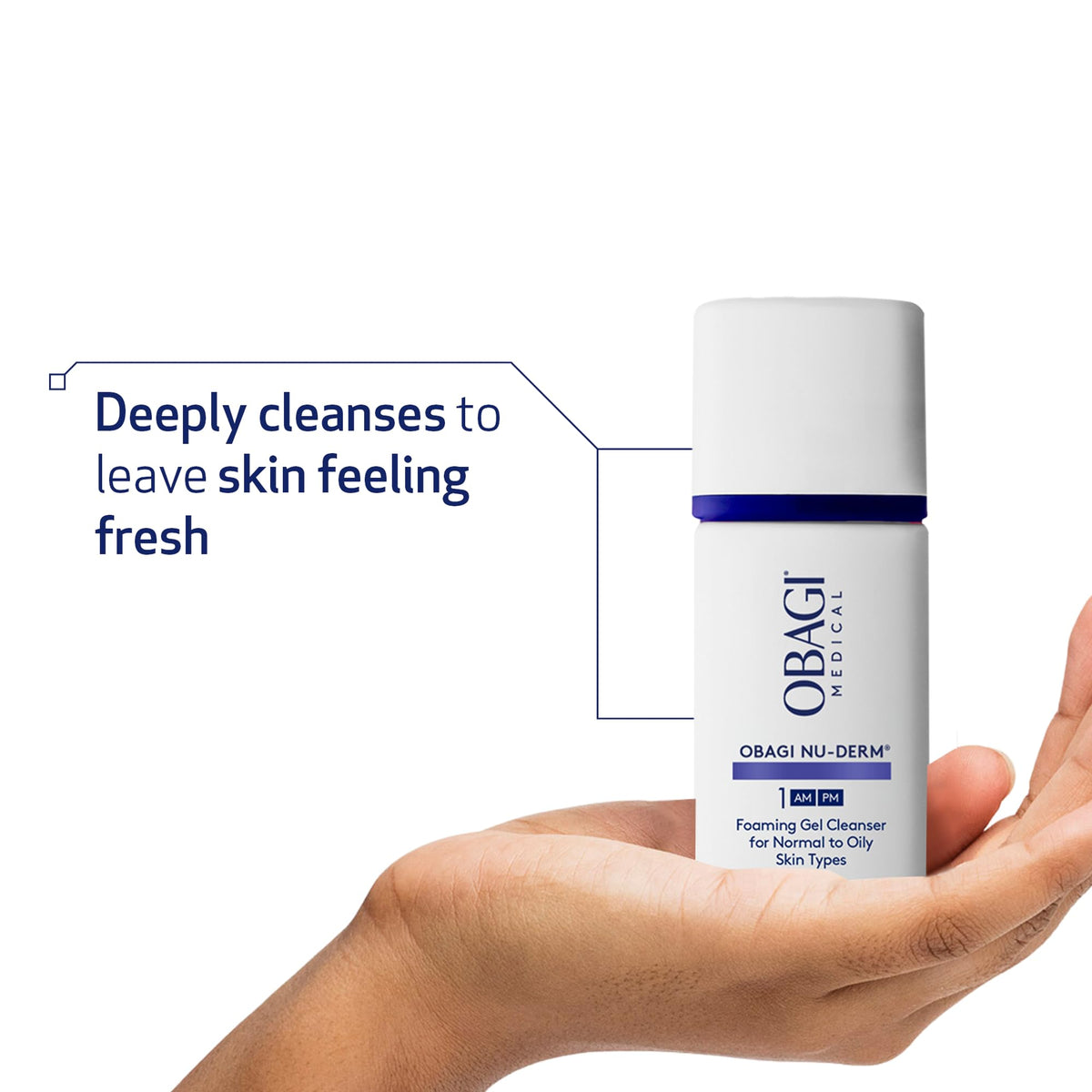 Obagi Medical gel texture whipped into foam showing gentle cleanup benefit