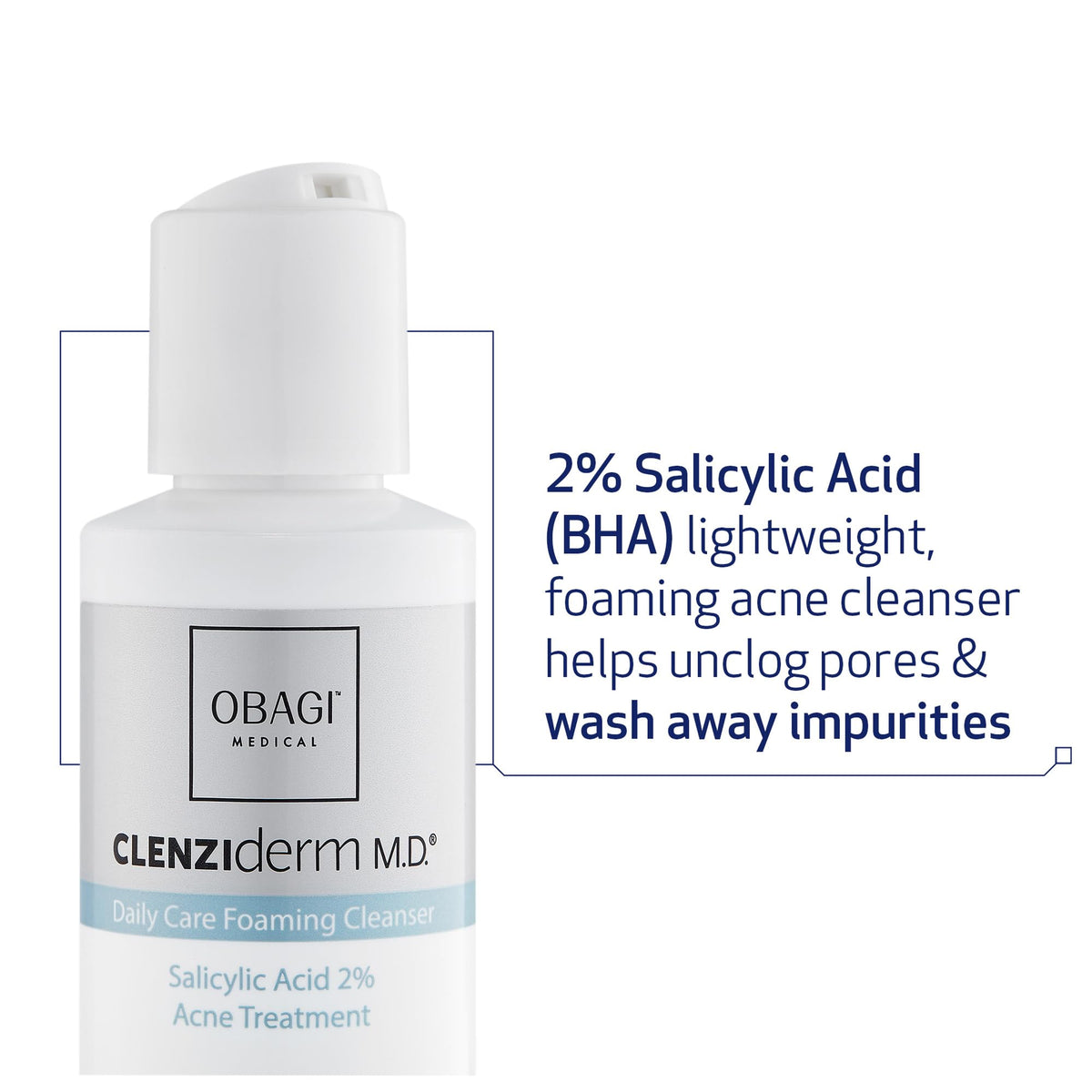 Obagi Medical close label detail highlighting active 2% salicylic acid for pore cleansing benefit