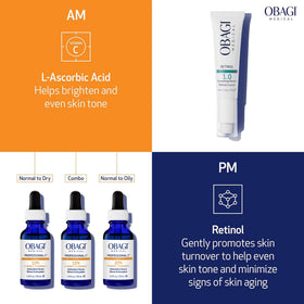 Obagi Medical serum beside sunscreen to show morning routine protection benefit