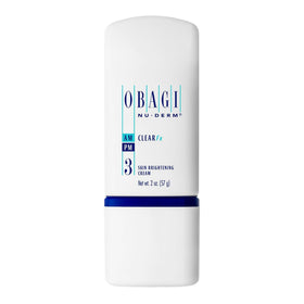 Obagi Medical front packaging showing Clear FX cream and brightening benefit