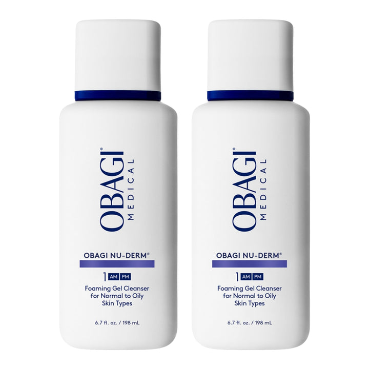 Obagi Medical Nu-Derm Foaming Gel front packaging showing professional cleanser benefits