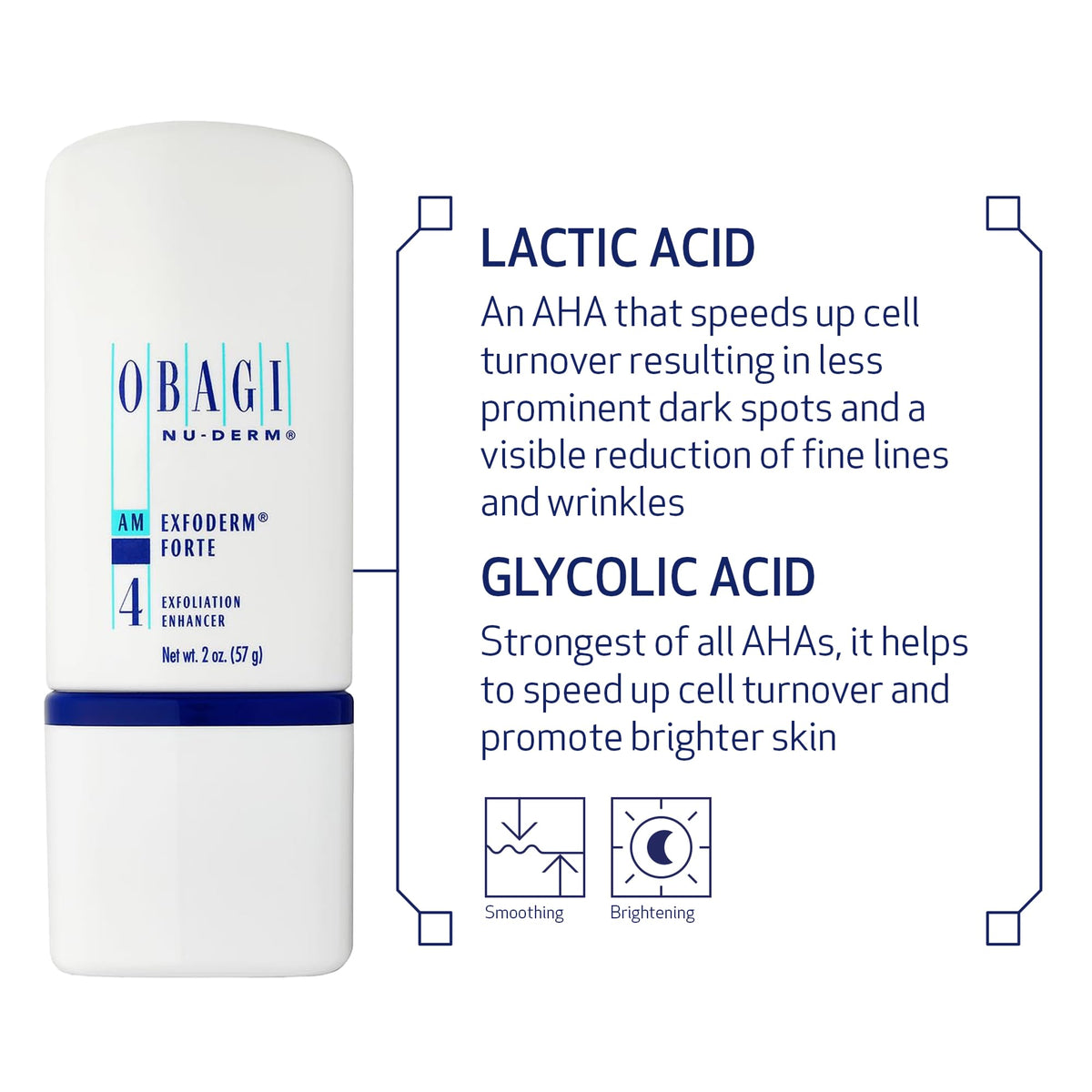 Obagi Medical Nu-Derm Exfoderm Forte ingredient panel close-up showing glycolic and lactic acid concentrations
