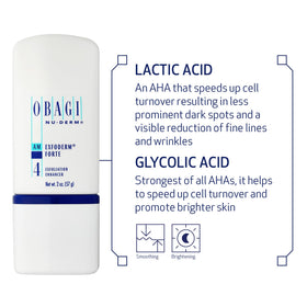 Obagi Medical Nu-Derm Exfoderm Forte ingredient panel close-up showing glycolic and lactic acid concentrations