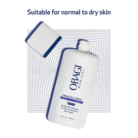 Obagi Medical cleanser in bathroom routine demonstrating easy use