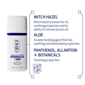 Obagi Medical toner beside witch hazel leaves emphasizing gentle botanical soothing