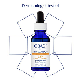 Obagi Medical serum on bathroom shelf lifestyle shot suggesting daily use habit