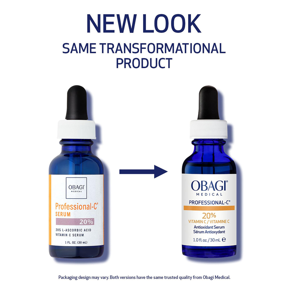Obagi Medical label closeup highlighting 20% L‑ascorbic acid potency and clarity