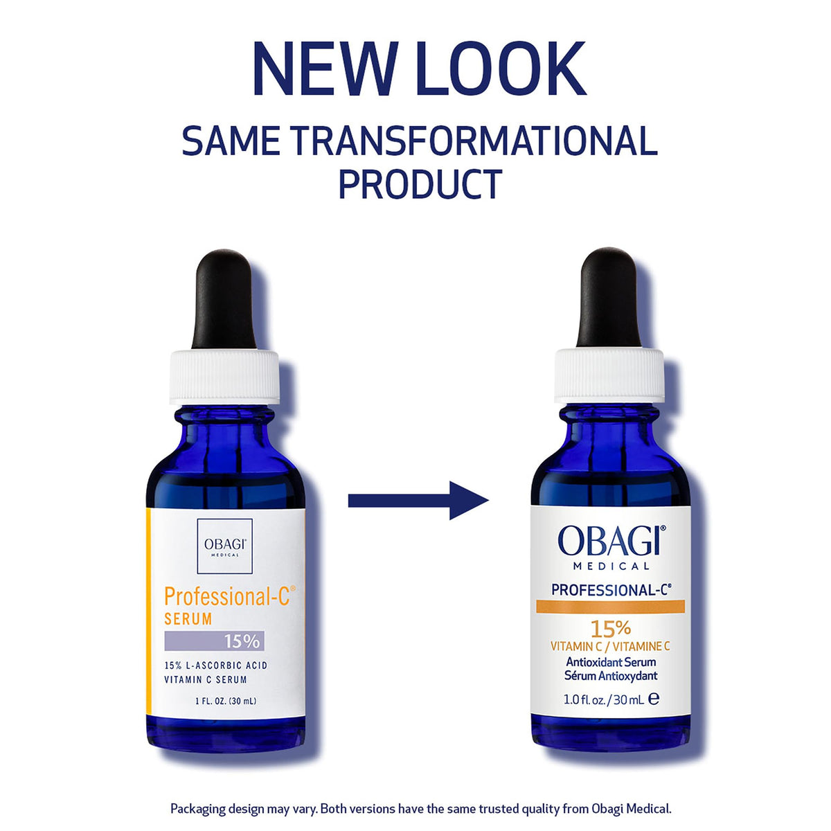 Obagi Medical serum drop dispensing highlighting texture and easy application benefit