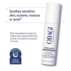 Obagi Medical cream on fingers ready to apply for immediate soothing relief
