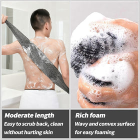 Obemary Blissal towel in use during shower showing easy lathering and cleaning benefit