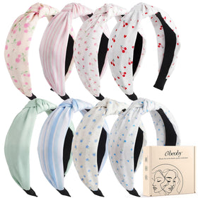 obeoby front view of eight knotted headbands showing prints and colors, easy outfit matching