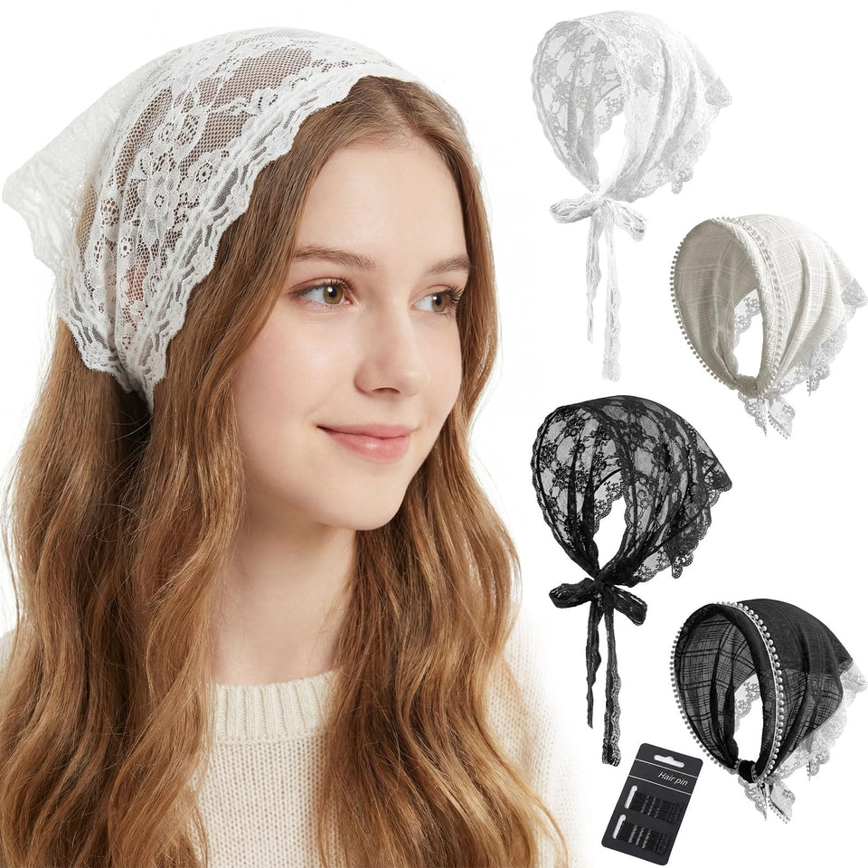 obeoby front pack showing four white lace bandanas, ideal for brides
