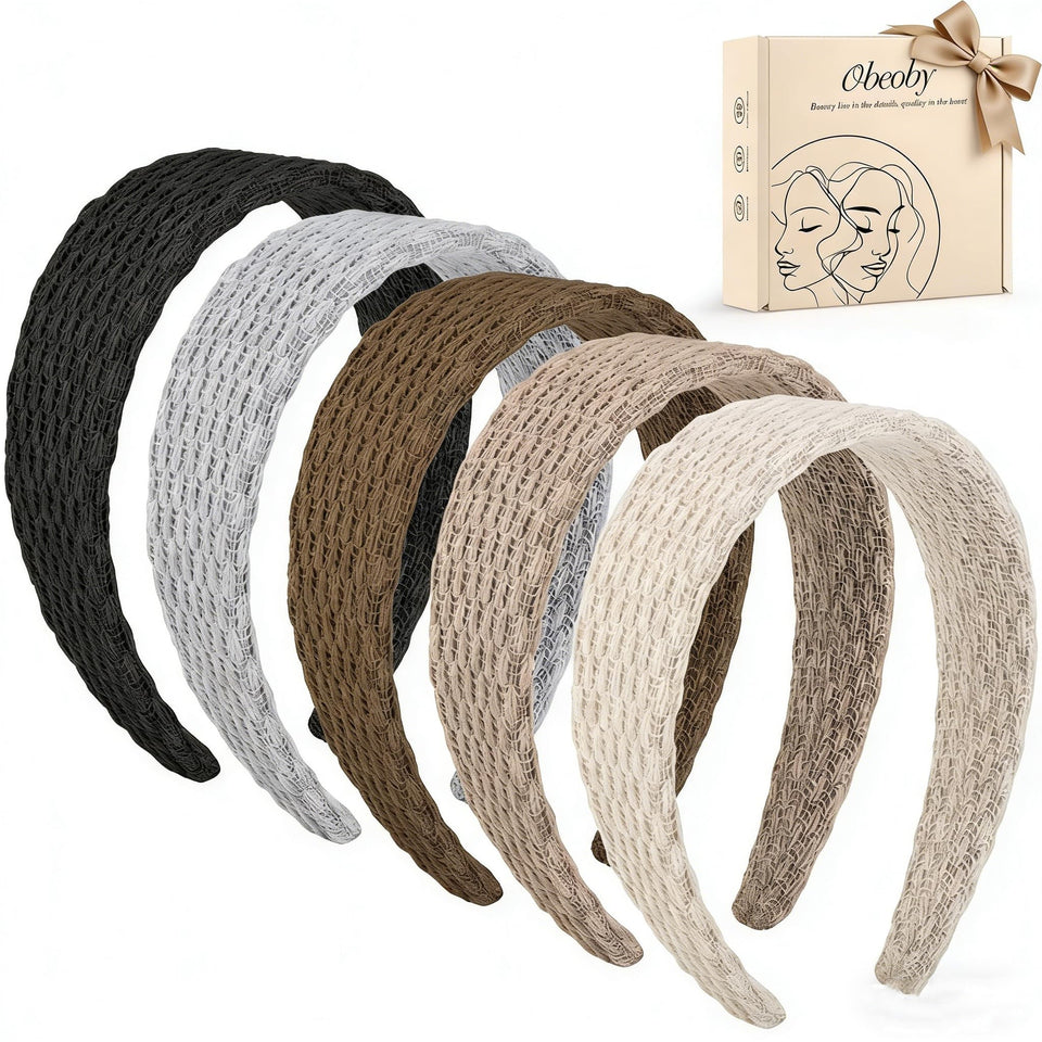 obeoby front packaging showing five neutral headbands and clear benefits