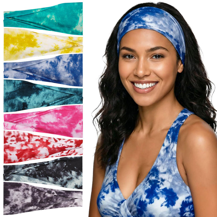obeoby front packaging showing eight tie-dye headbands, clear product variety and value