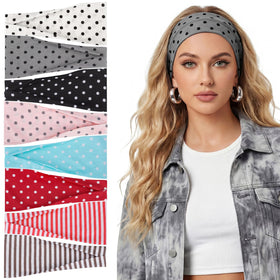 obeoby front view pack showing eight patterned headbands and vibrant colors for outfit variety