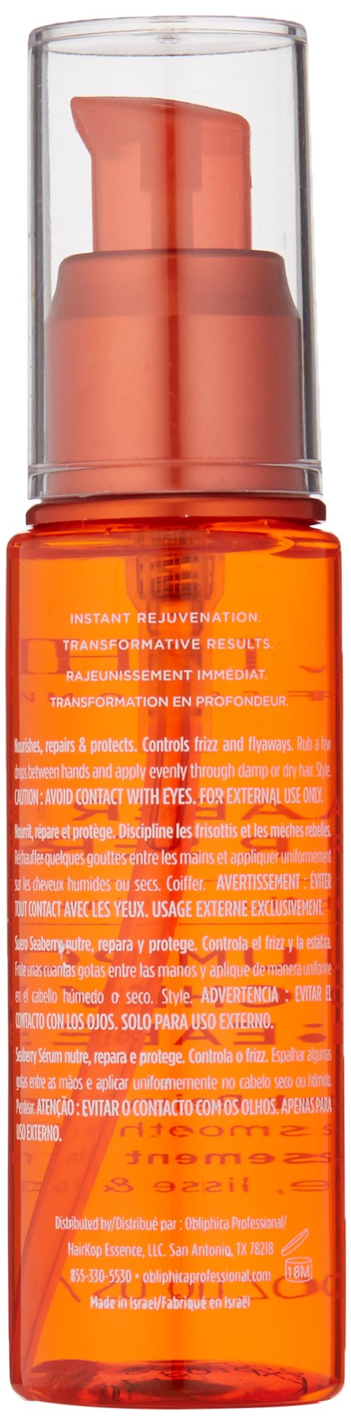 Obliphica Seaberry applied to hair from hand, demonstrates lightweight smoothing benefit