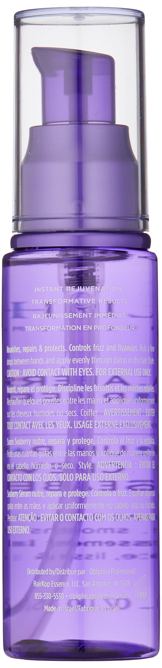 Obliphica Seaberry serum being smoothed into damp hair for frizz control and nourishment