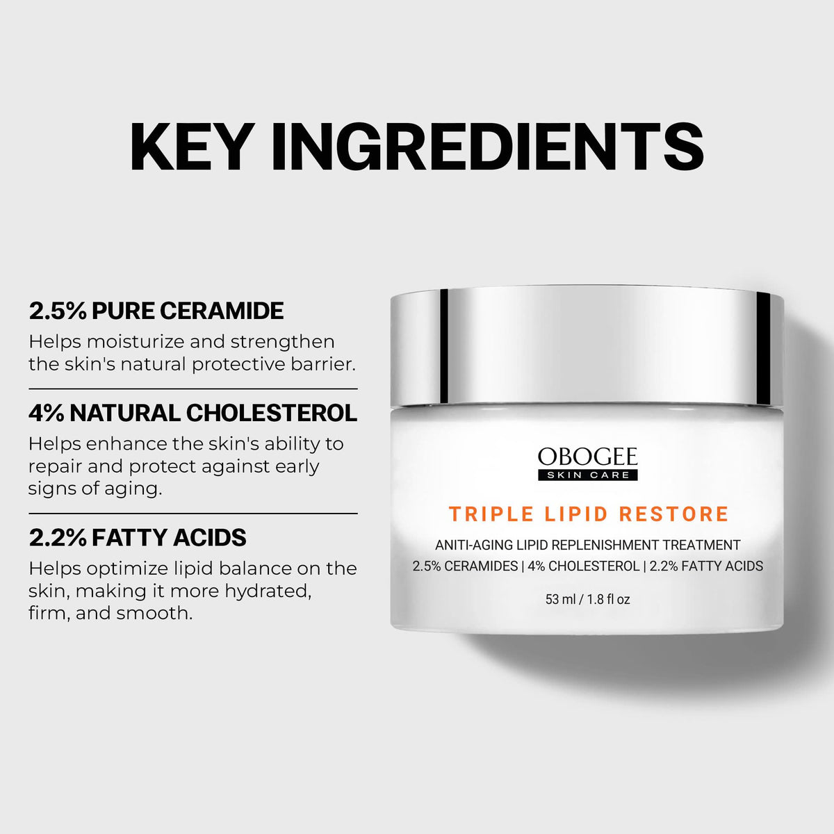 OBOGEE ingredient close-up highlighting ceramides for barrier support