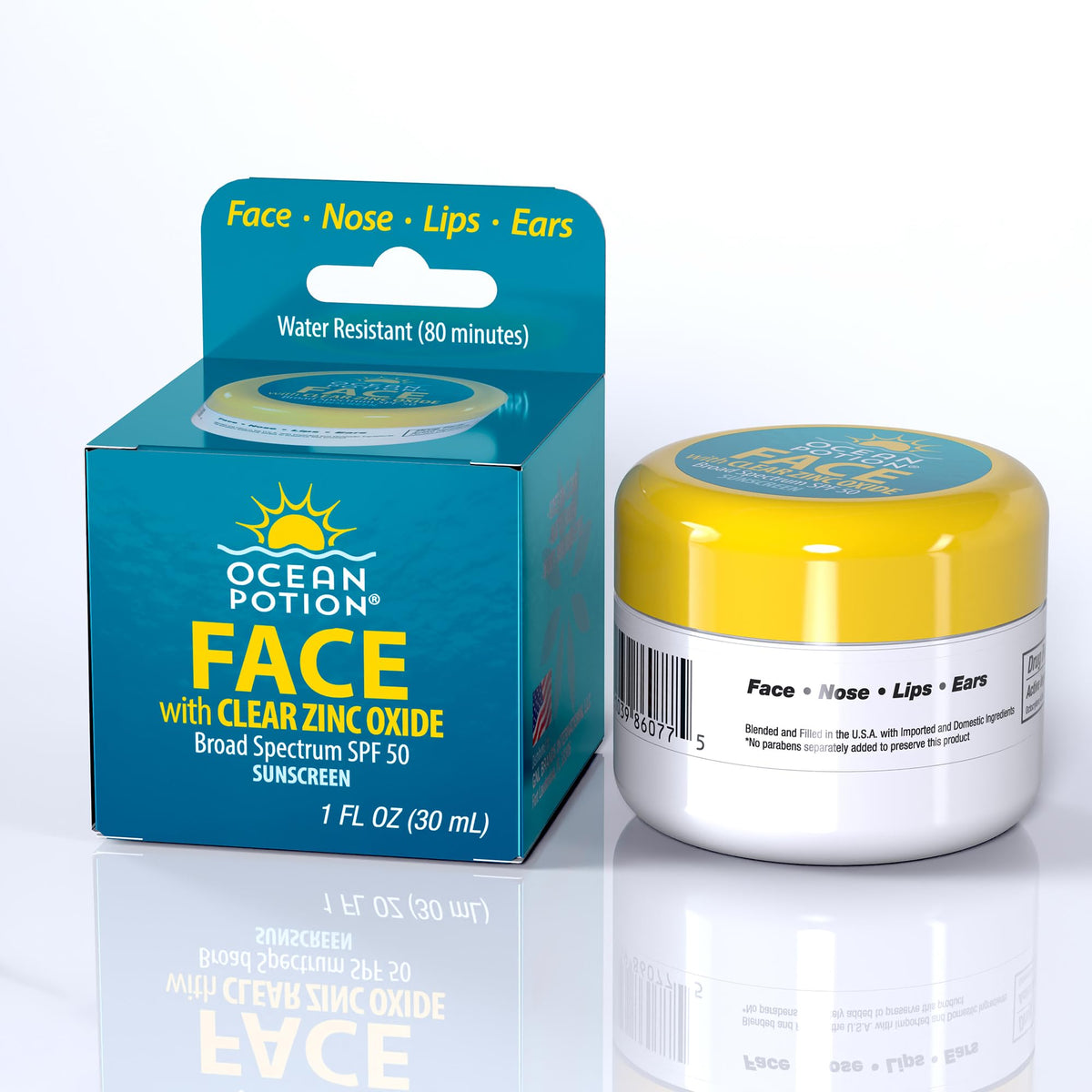 Ocean Potion front packaging showing SPF 50 and broad-spectrum protection benefit